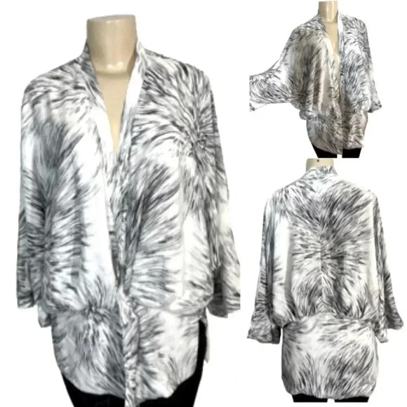 - astr BLACK WHITE BRUSH PRINT OPEN TUNIC JACKET SIZE SMALL - Picture 1 of 12